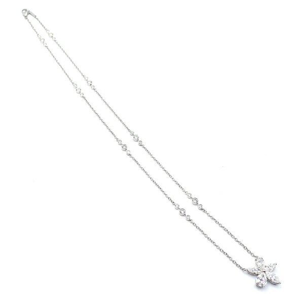 Authentic! Tiffany & Co Victoria Platinum Diamond Mixed Cluster Pendant Necklace - Picture 6 of 13